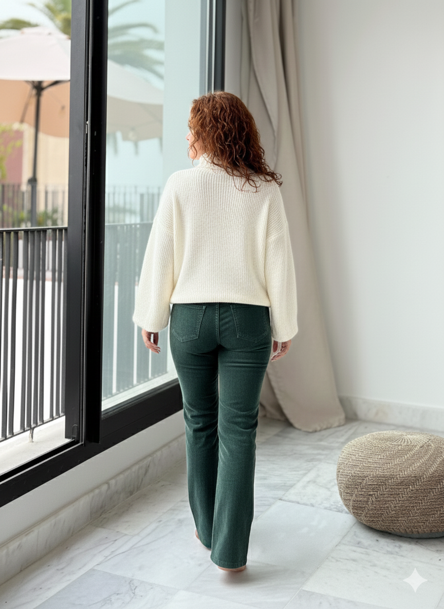 Look d'Hiver : Pull Blanc et Pantalon Vert